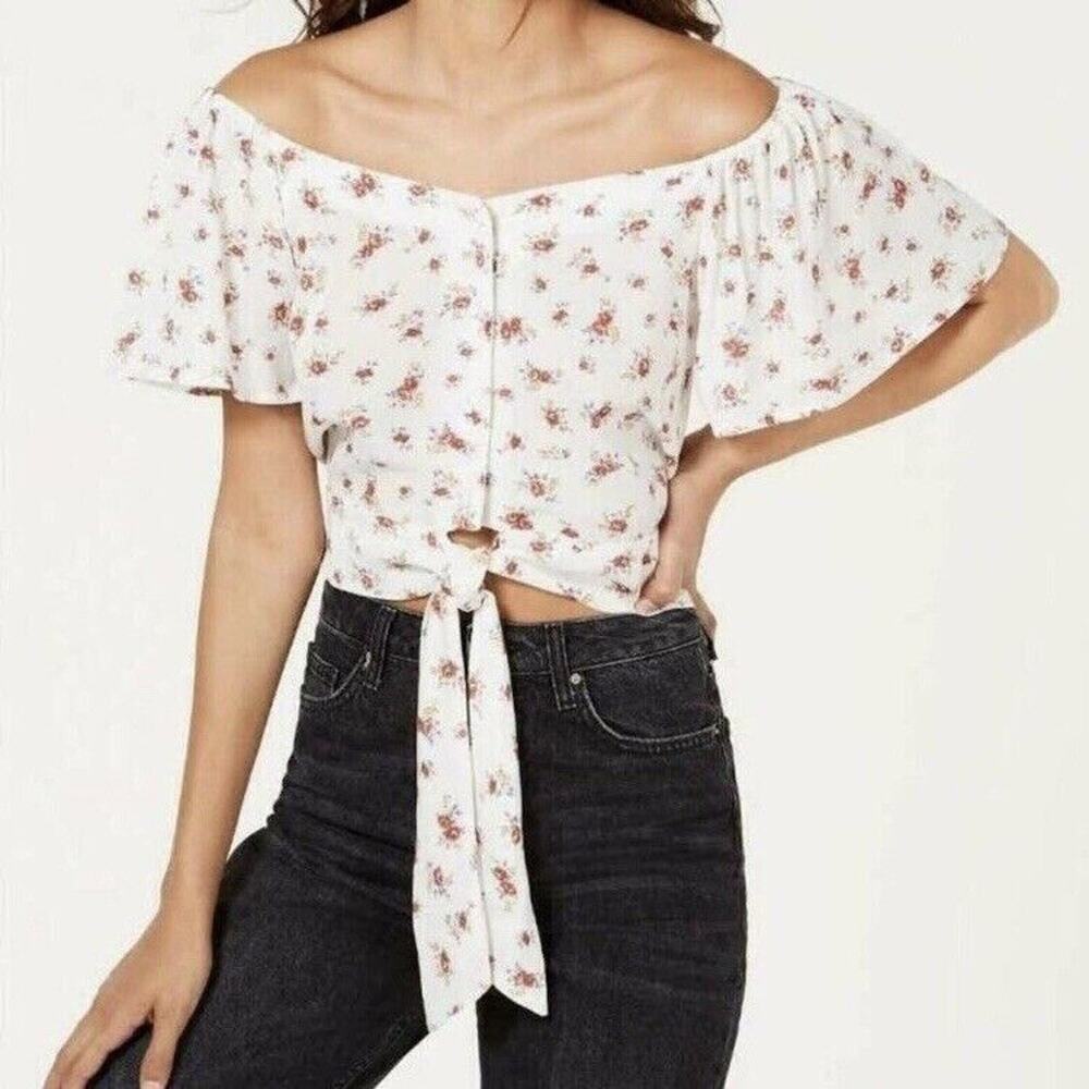 Gypsies & Moondust Floral Off the Shoulder Blouse White/ Red Junior’s XL